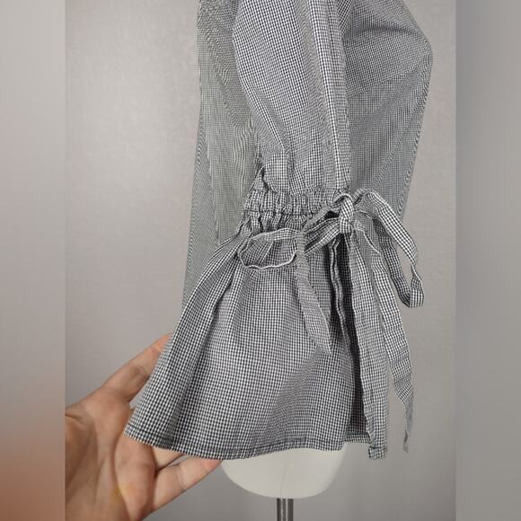 J. Crew Factory Micro Gingham Plaid Bow Sleeve Top Size XS - Picture 10 of 13
